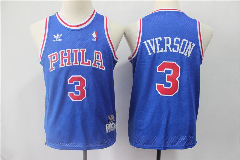Youth Philadelphia 76ers #3 Iverson Blue Adidas NBA Jerseys